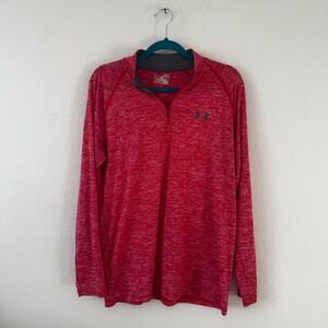 Under Armour HeatGear Red Heathered Long Sleeve 1/4 Zip Loose‎ Fit Men's M